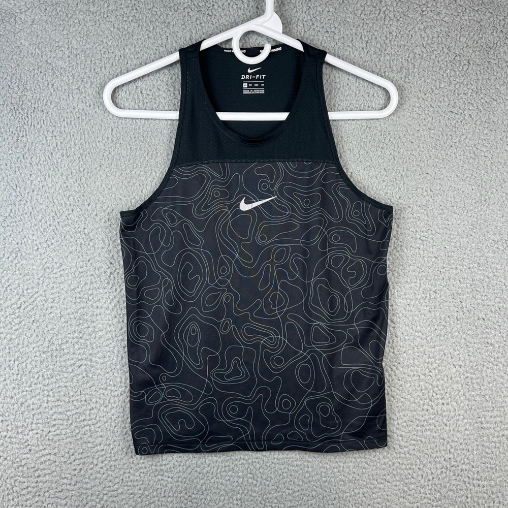Nike Running Dri-FIT Tank Top Black Topographic Print Mesh Back DQ0879-010 XS